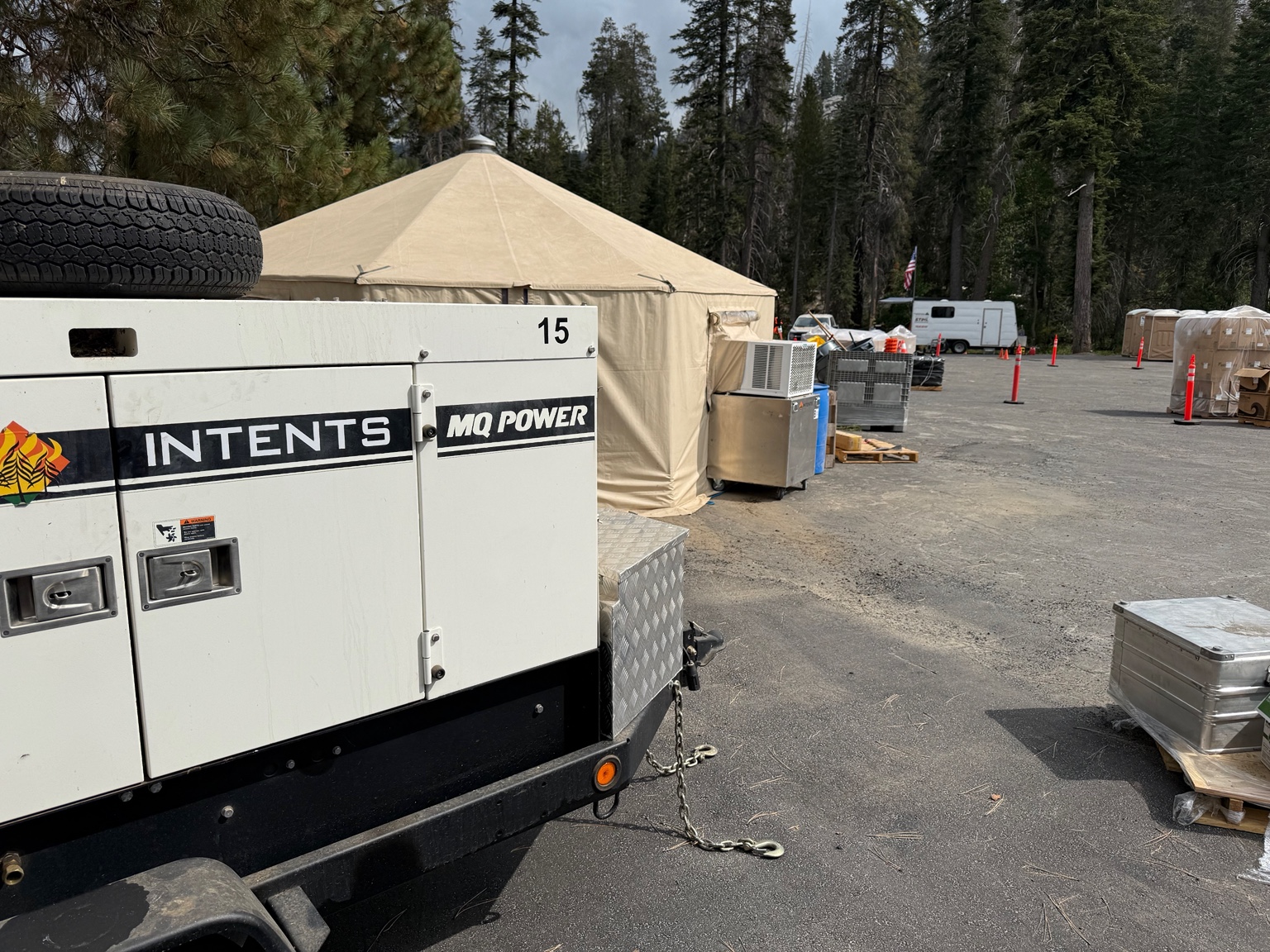 Intents portable generator deployed at a wildfire support camp