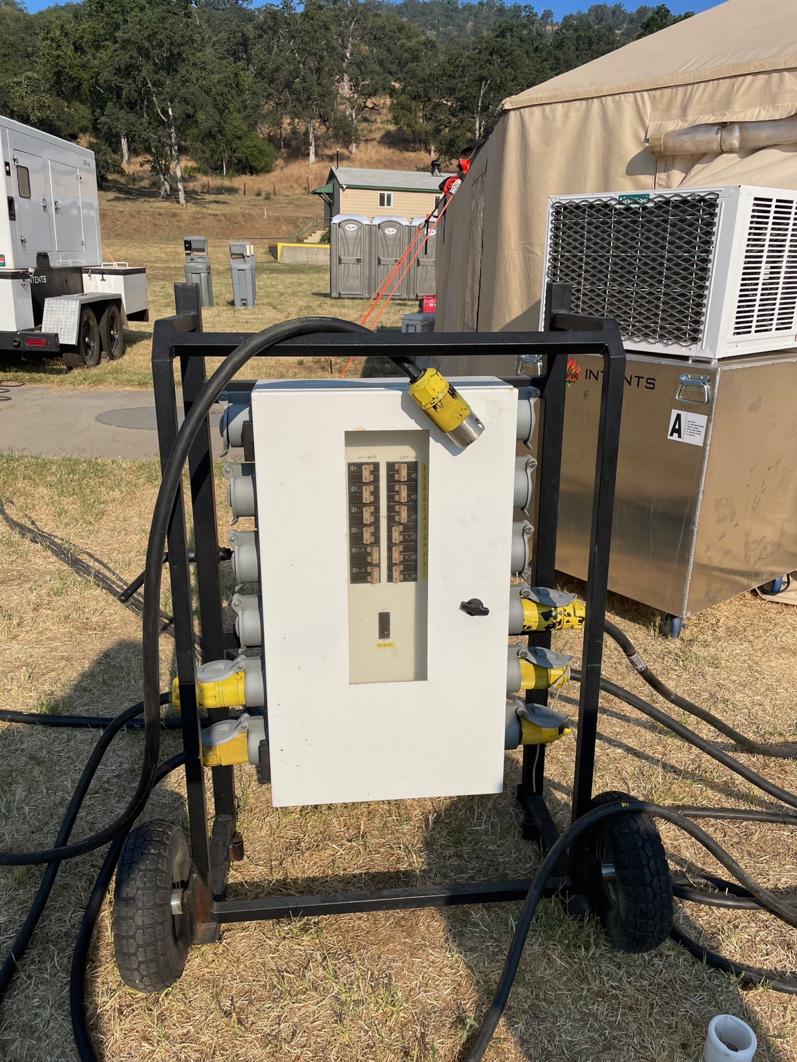 Portable power distribution panel and connected wildfire support equipment